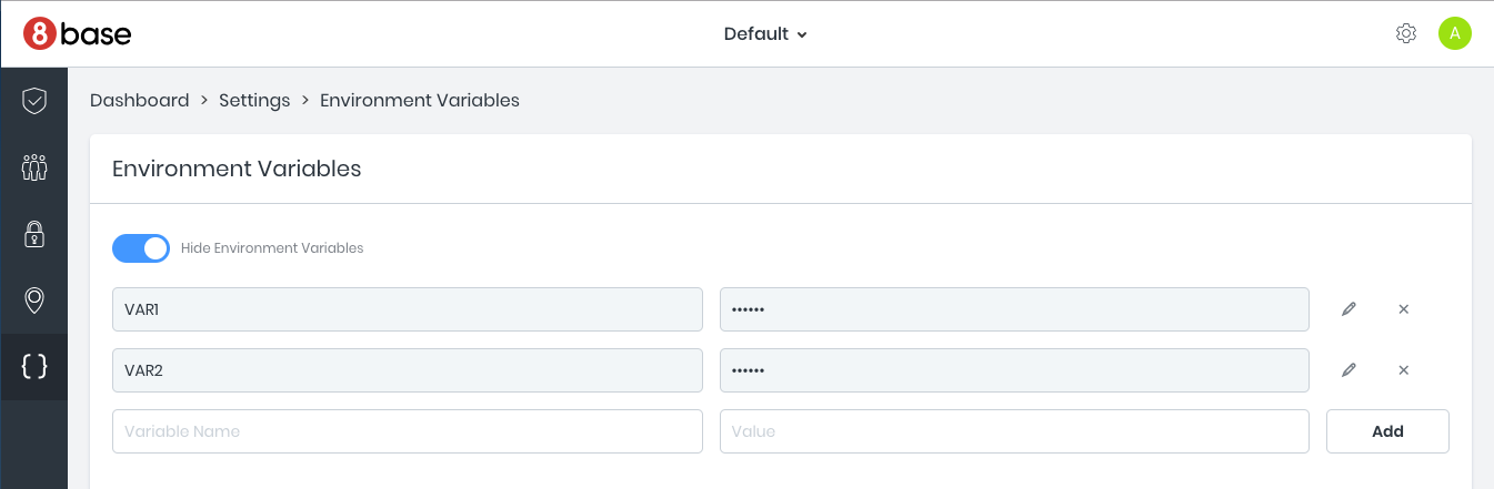 Setting environment variables in 8base settings