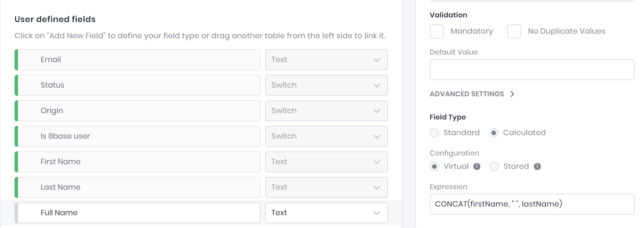Adding Full Name Field to Users table in 8base Console