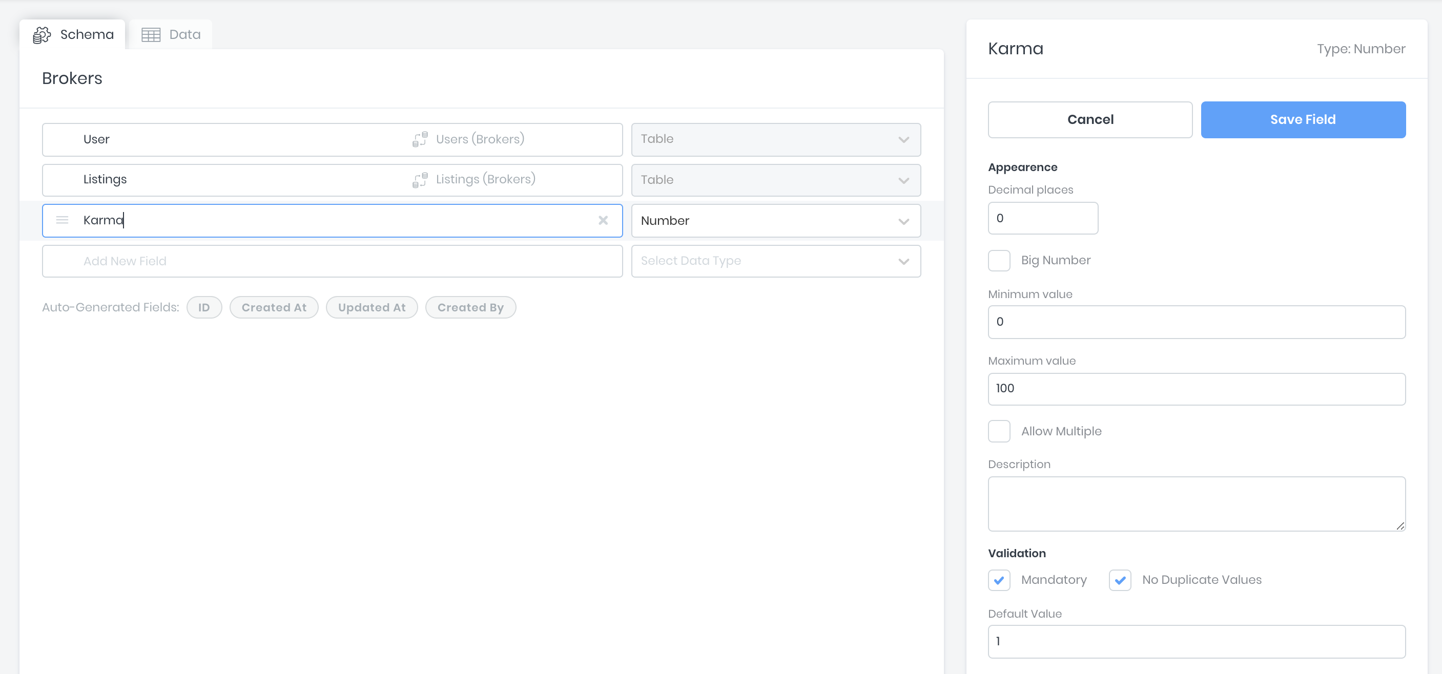 Updating fields in the Data Builder