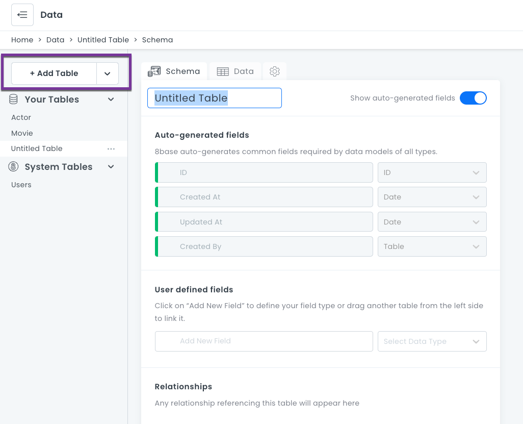 Creating new tables in the Data Builder