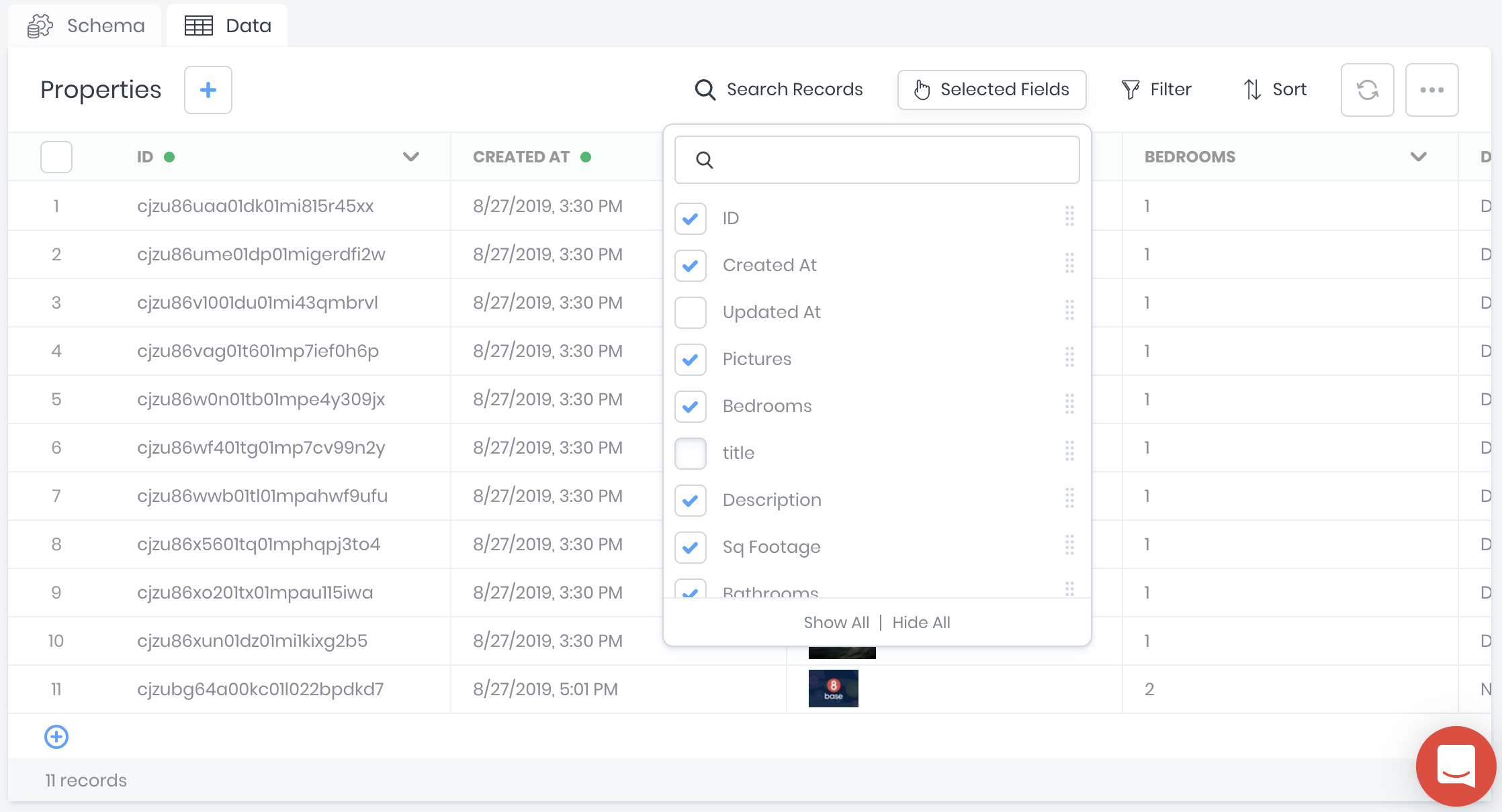 Selecting fields in the Data Viewer