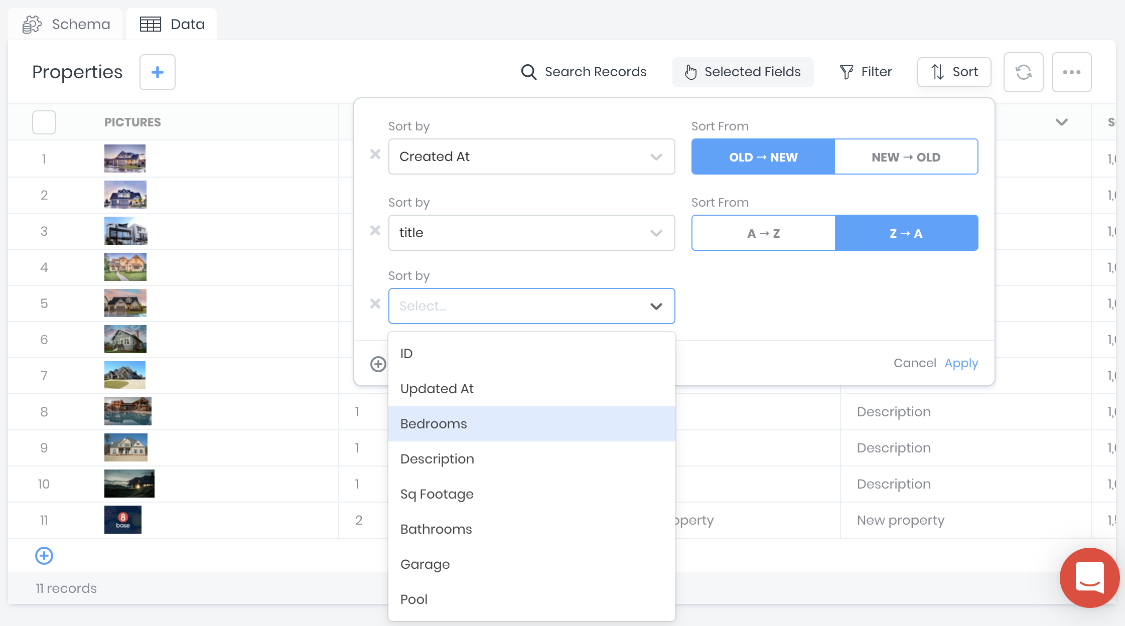 Sorting records in the Data Viewer
