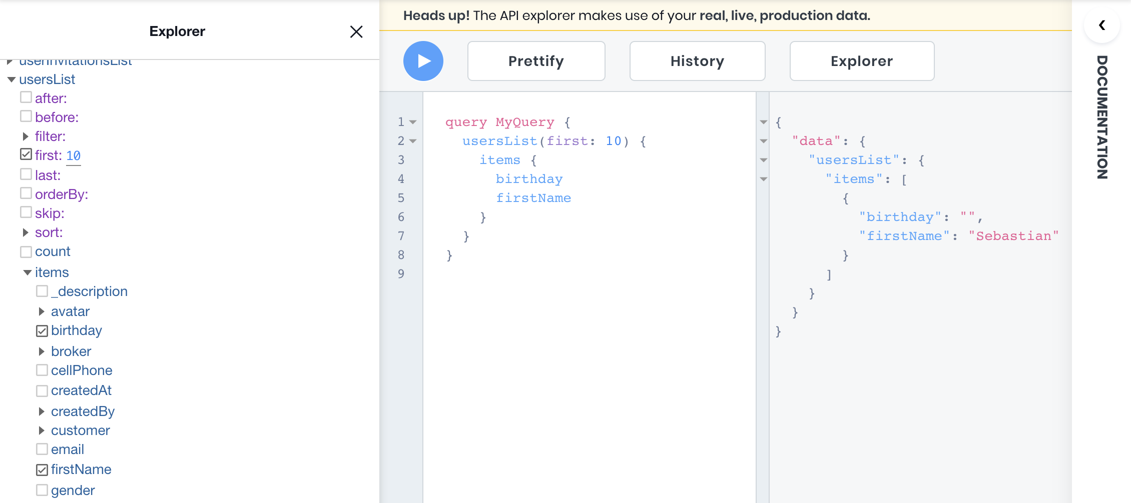 Opening the documentation using keyboard shortcut