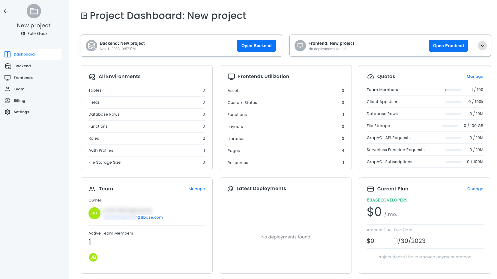 Project Dashboard page