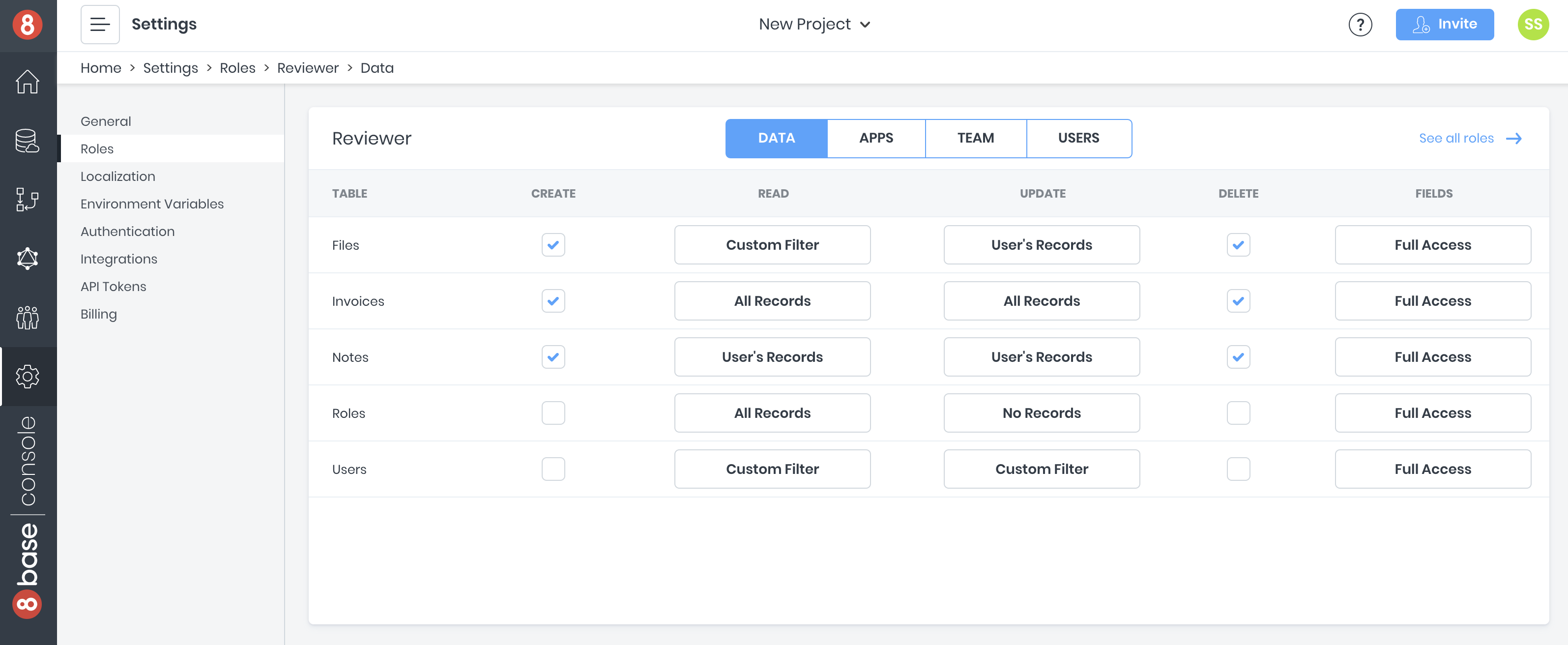 8base roles and permissions